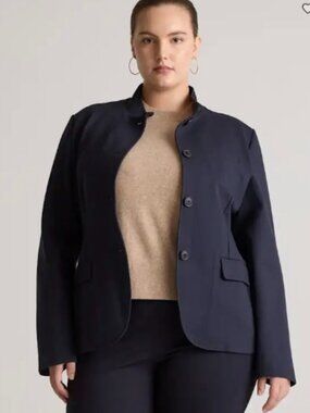 New! Quince Women's Ultra-Stretch Ponte Stand Collar Blazer Sz M Navy #142